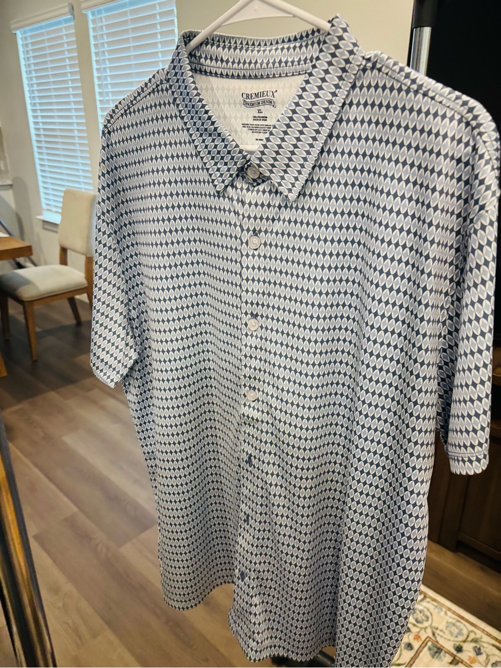 Daniel Cremieux White and Blue Geometric Short-Sleeve Button-Down Shirt